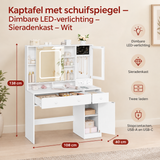 Afmetingen en productspecificaties van kaptafel met schuifspiegel
