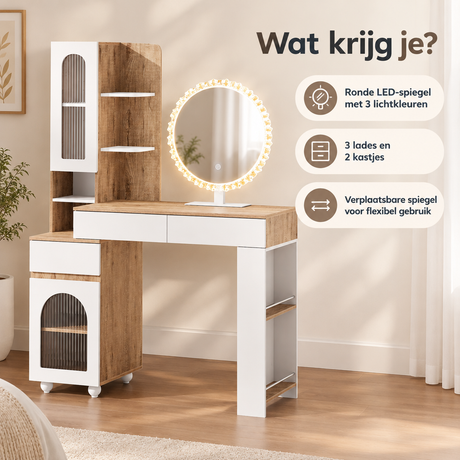 Praktische toepassing en keuzehulp voor kaptafel met spiegel en verlichting