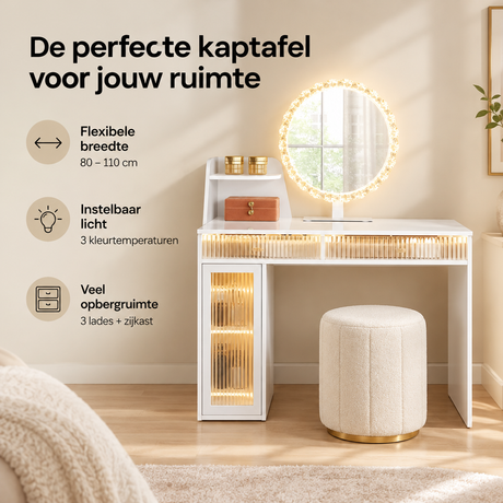 Praktische toepassing en keuzehulp voor kaptafel met spiegel en verlichting