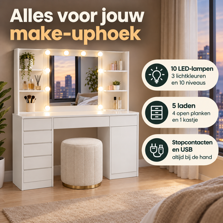 Praktische toepassing en keuzehulp voor kaptafel met spiegel en verlichting