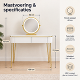 Afmetingen en productspecificaties van kaptafel met spiegel en verlichting