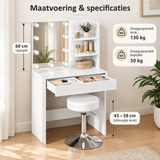 Afmetingen en productspecificaties van kaptafel met spiegel en verlichting