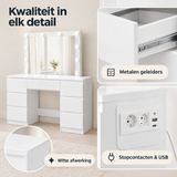 Detail van materiaal en afwerking van kaptafel met stopcontact