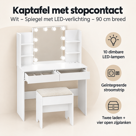 Overzicht van kaptafel met stopcontact met de belangrijkste productvoordelen