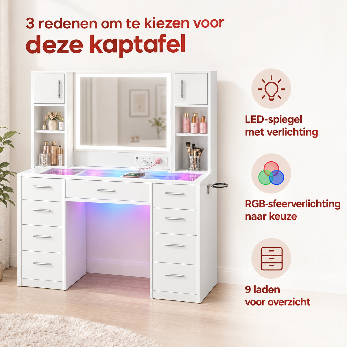 Belangrijkste voordelen en eigenschappen van kaptafel met verlichting