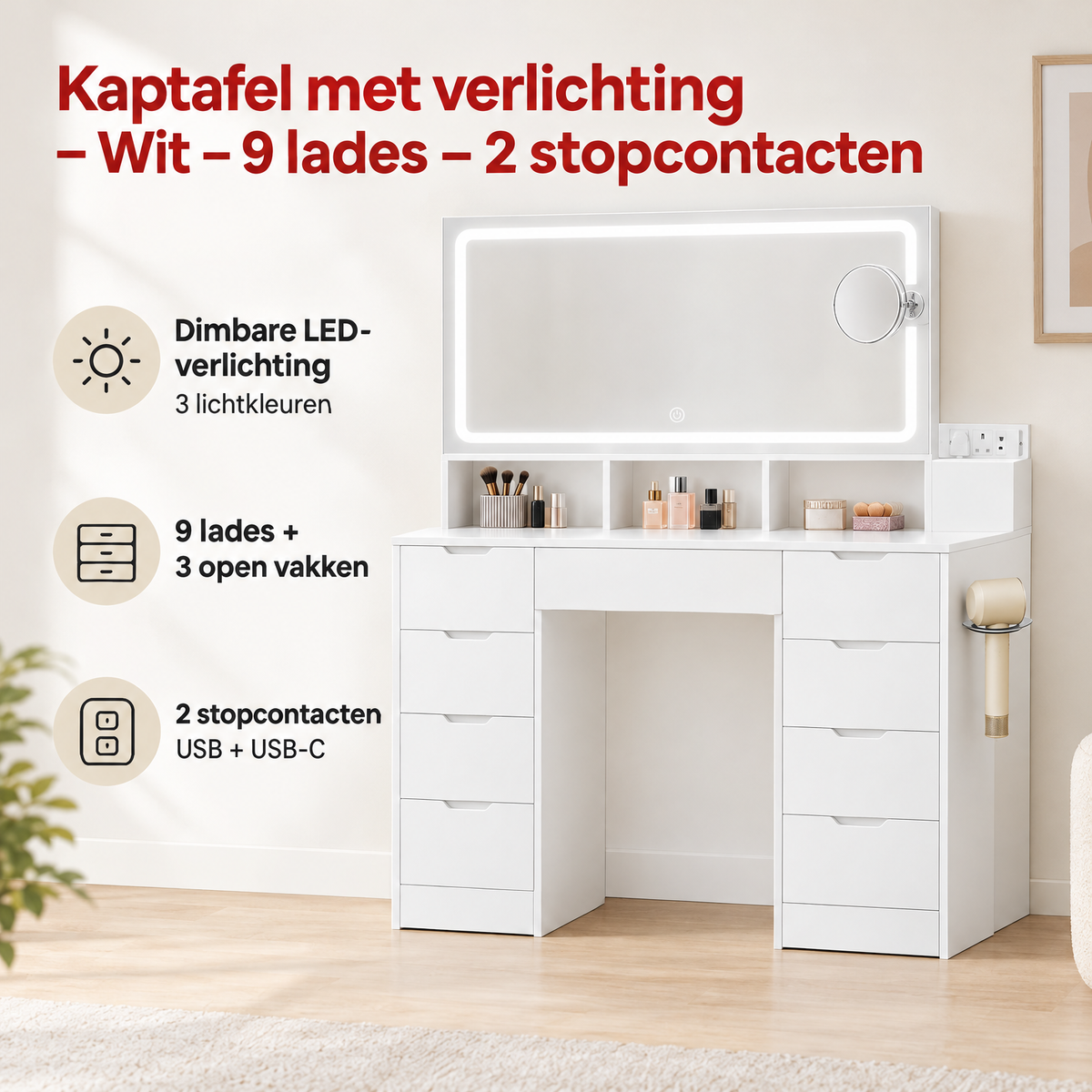 Belangrijkste voordelen en eigenschappen van kaptafel met verlichting