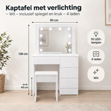 Afmetingen en productspecificaties van kaptafel met verlichting