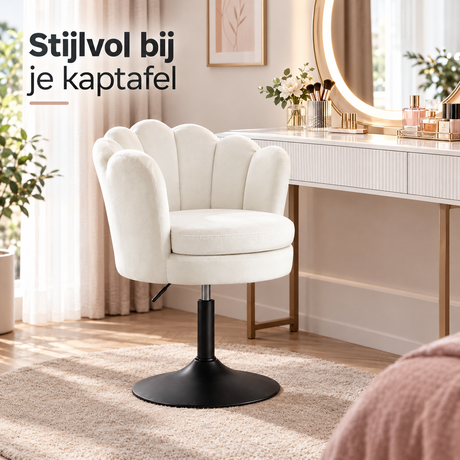 Velvet kaptafelstoel van BukkitBow met bloemvorm, 360° draaibaar en verstelbare zithoogte van 43-55 cm, geschikt voor gebruik in de slaapkamer.