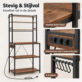 Detail van materiaal en afwerking van keukenrek met stopcontact