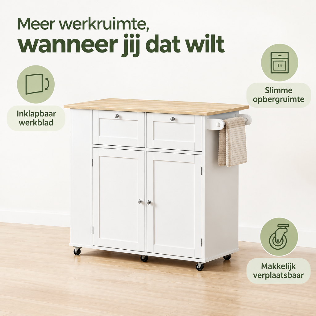 Belangrijkste voordelen en eigenschappen van keukentrolley met inklapbaar werkblad