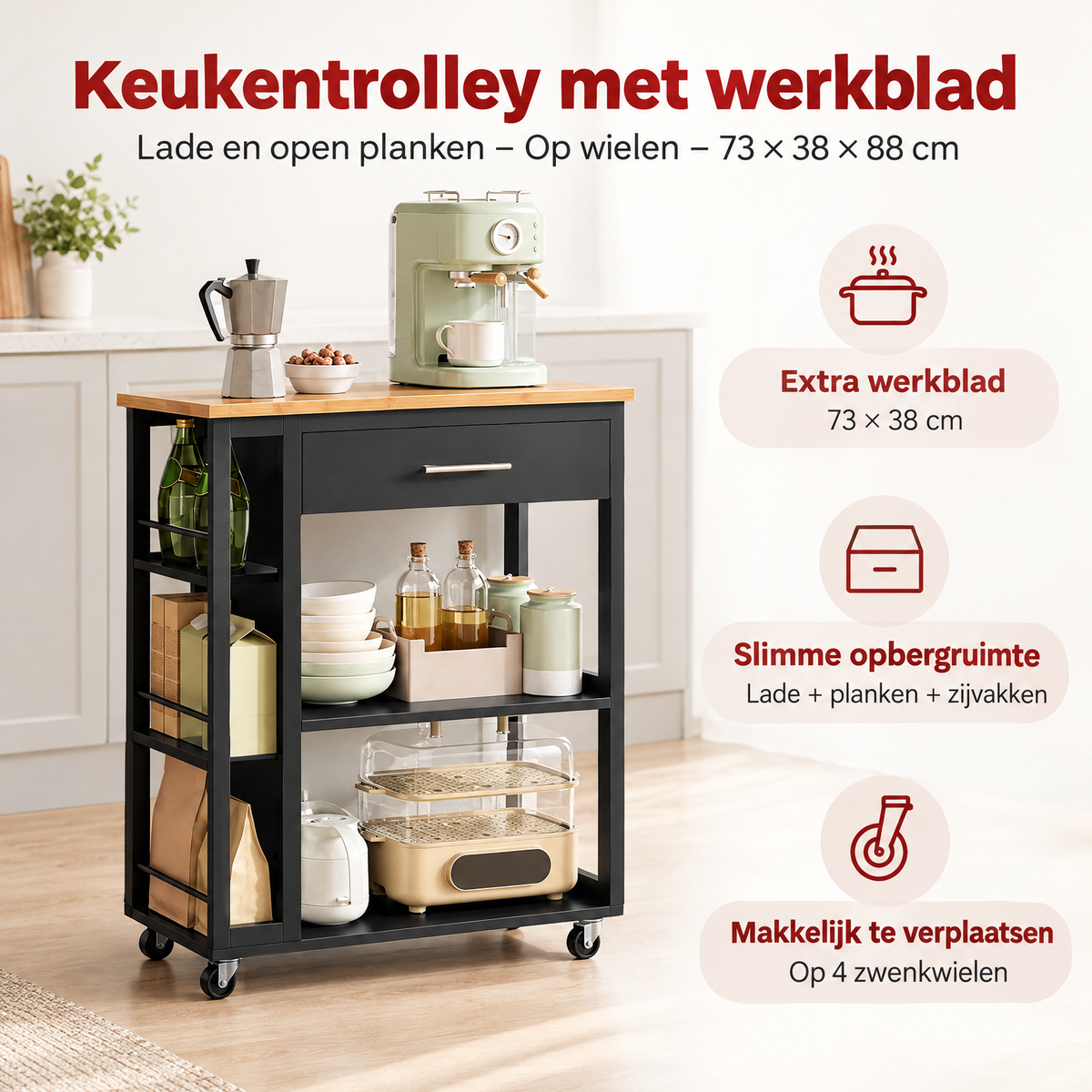 Belangrijkste voordelen en eigenschappen van keukentrolley met werkblad