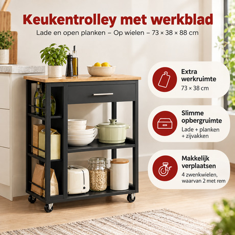Praktische toepassing en keuzehulp voor keukentrolley met werkblad
