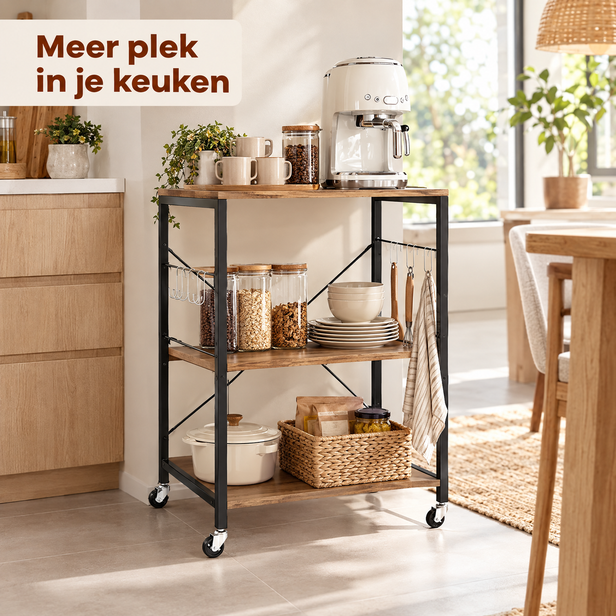 keukentrolley op wielen in gebruik in een passende praktijksituatie
