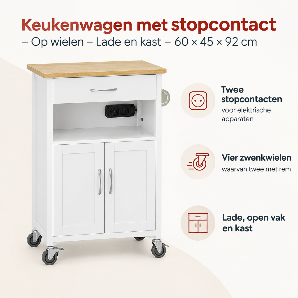 Belangrijkste voordelen en eigenschappen van keukenwagen met stopcontact