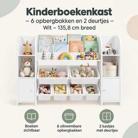 Overzicht van kinderboekenkast met de belangrijkste productvoordelen