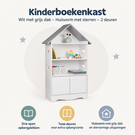 Overzicht van kinderboekenkast met de belangrijkste productvoordelen
