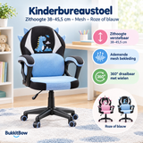Kinderbureaustoel van BukkitBow met meshzitting, in roze of blauw, zithoogte 38-45,5 cm, geschikt voor kinderen.