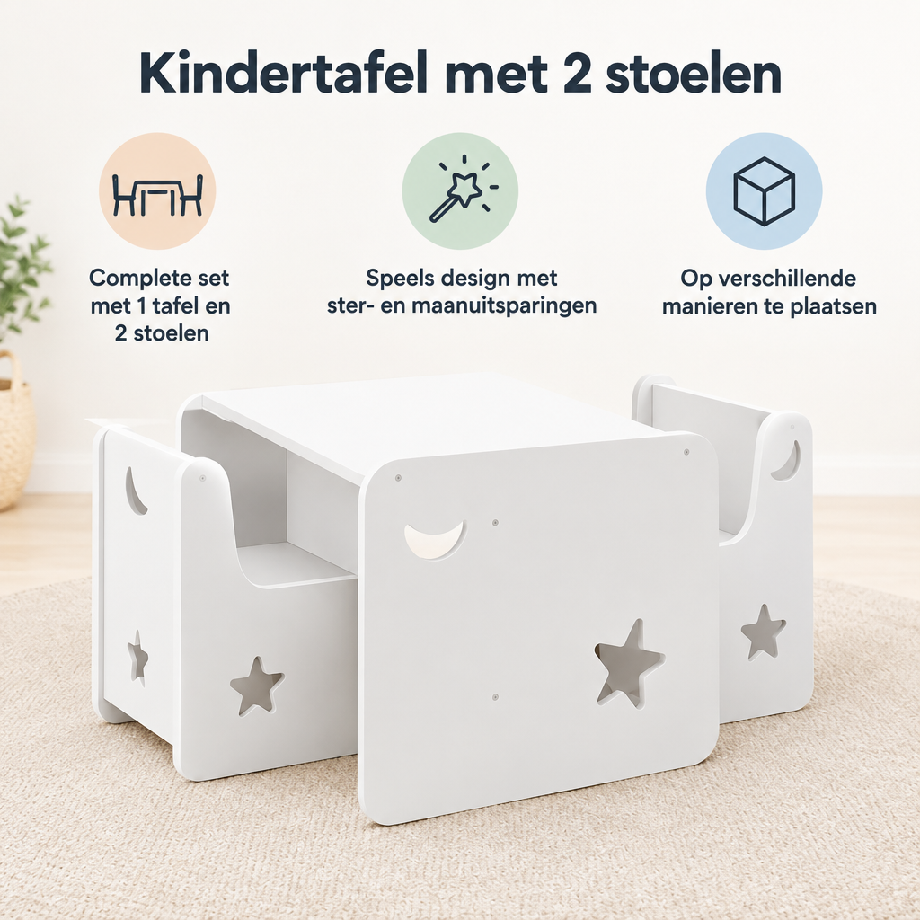 Belangrijkste voordelen en eigenschappen van kindertafel met 2 stoelen