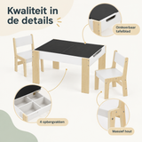 Detail van materiaal en afwerking van kindertafel met 2 stoelen