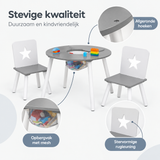 Detail van materiaal en afwerking van kindertafel met 2 stoelen
