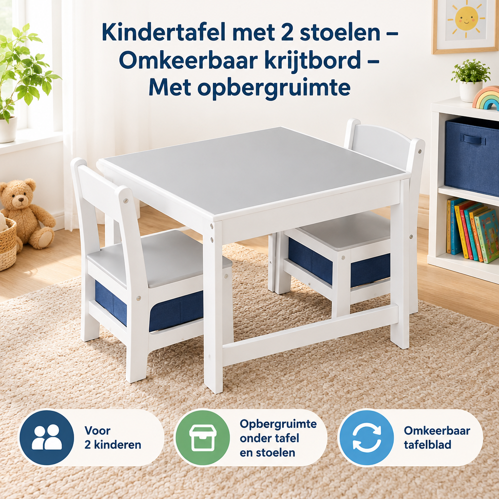 Praktische toepassing en keuzehulp voor kindertafel met 2 stoelen