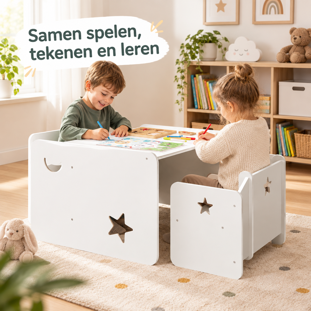 kindertafel met 2 stoelen in gebruik in een passende praktijksituatie