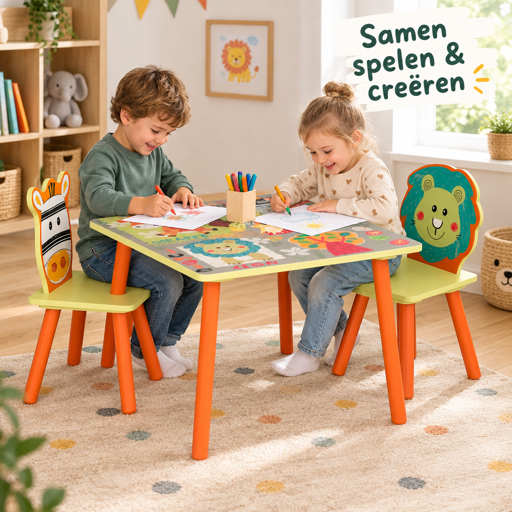 kindertafel met 2 stoelen in gebruik in een passende praktijksituatie