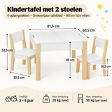 Afmetingen en productspecificaties van kindertafel met 2 stoelen