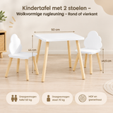 Afmetingen en productspecificaties van kindertafel met 2 stoelen