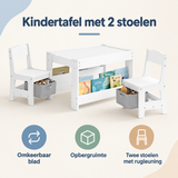 Overzicht van kindertafel met 2 stoelen met de belangrijkste productvoordelen