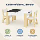 Overzicht van kindertafel met 2 stoelen met de belangrijkste productvoordelen