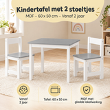 Kinder tafel met 2 stoelen van MDF van BukkitBow, 60x50 cm, geschikt voor kinderen vanaf 2 jaar, praktische en compacte set.