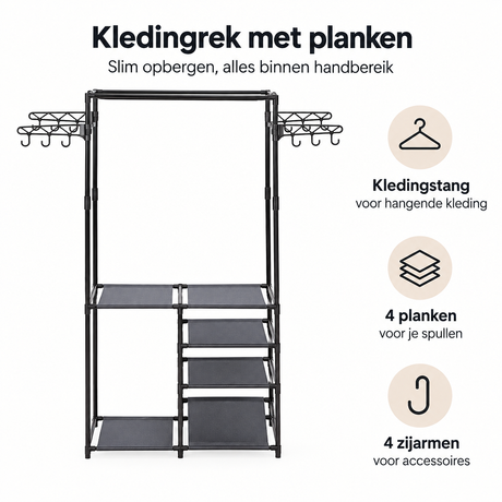 Belangrijkste voordelen en eigenschappen van kledingrek met planken
