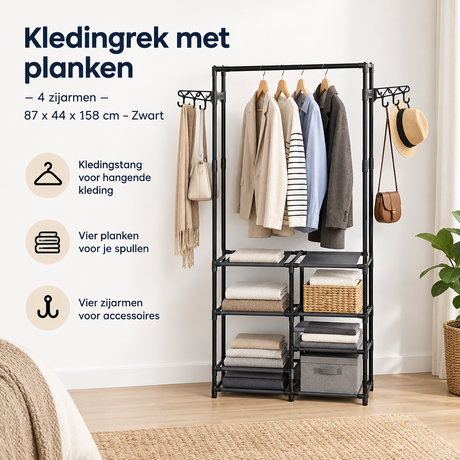 Praktische toepassing en keuzehulp voor kledingrek met planken