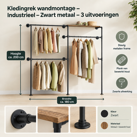Afmetingen en productspecificaties van kledingrek wandmontage