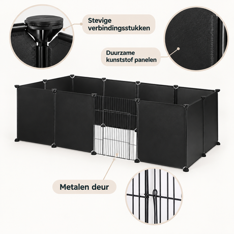 Modulaire knaagdierenren van BukkitBow met deur, 142x72x45 cm, zicht op het metalen frame en stevige constructie
