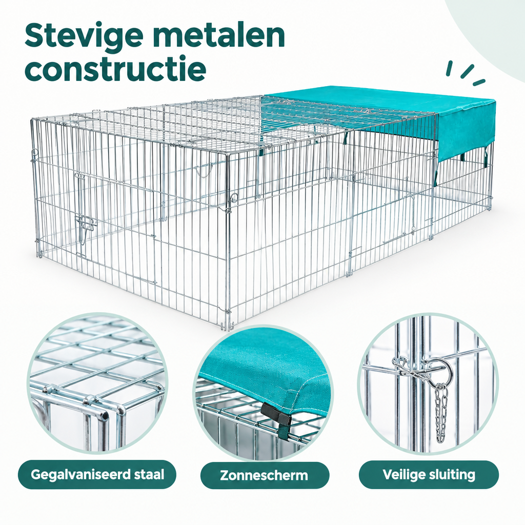 Detail van materiaal en afwerking van konijnenren buiten