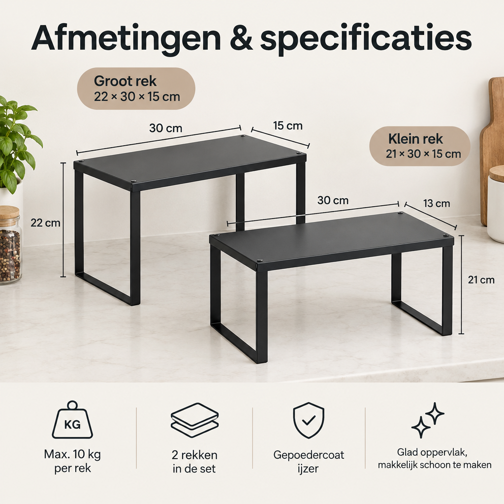 Afmetingen en productspecificaties van kruidenrek