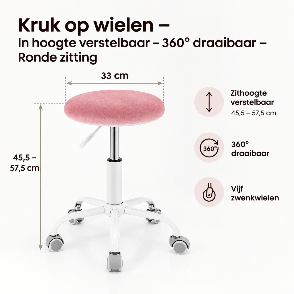 Afmetingen en productspecificaties van kruk op wielen