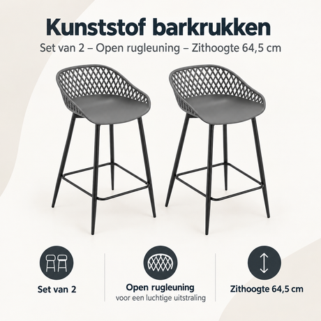 Overzicht van kunststof barkrukken met de belangrijkste productvoordelen