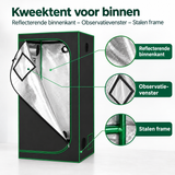 Kweektent voor binnen van BukkitBow met reflecterende binnenkant, observatievenster en stevig stalen frame.