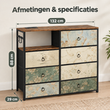 Afmetingen en productspecificaties van ladekast met stoffen lades