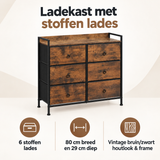 Overzicht van ladekast met stoffen lades met de belangrijkste productvoordelen