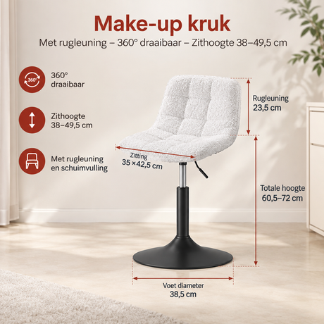 Afmetingen en productspecificaties van make-up kruk