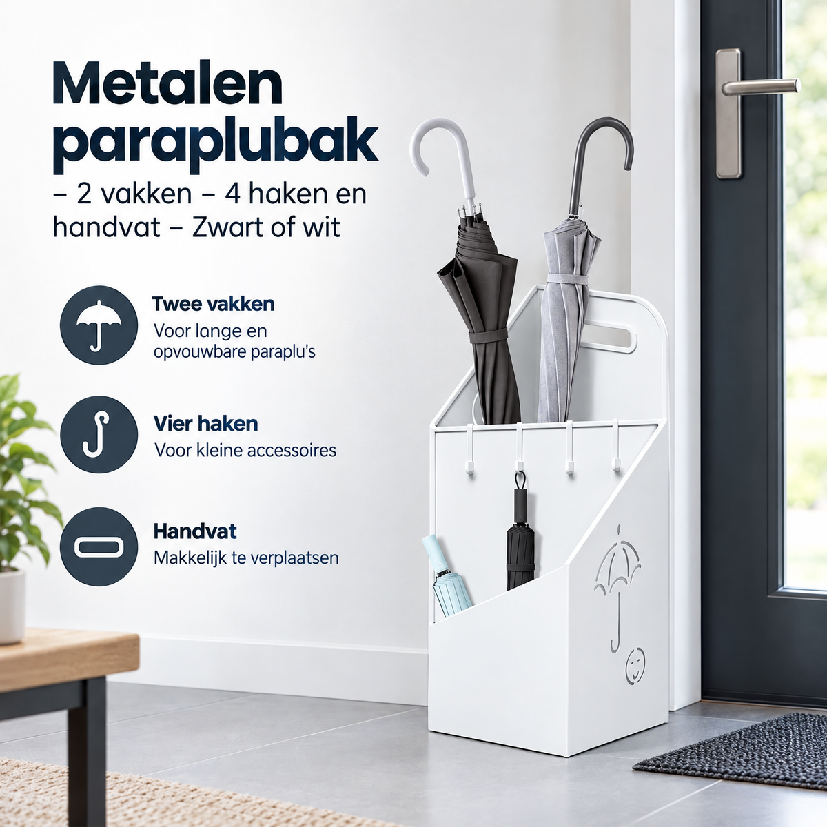 Praktische toepassing en keuzehulp voor metalen paraplubak