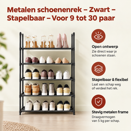 Belangrijkste voordelen en eigenschappen van metalen schoenenrek