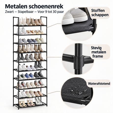 Detail van materiaal en afwerking van metalen schoenenrek