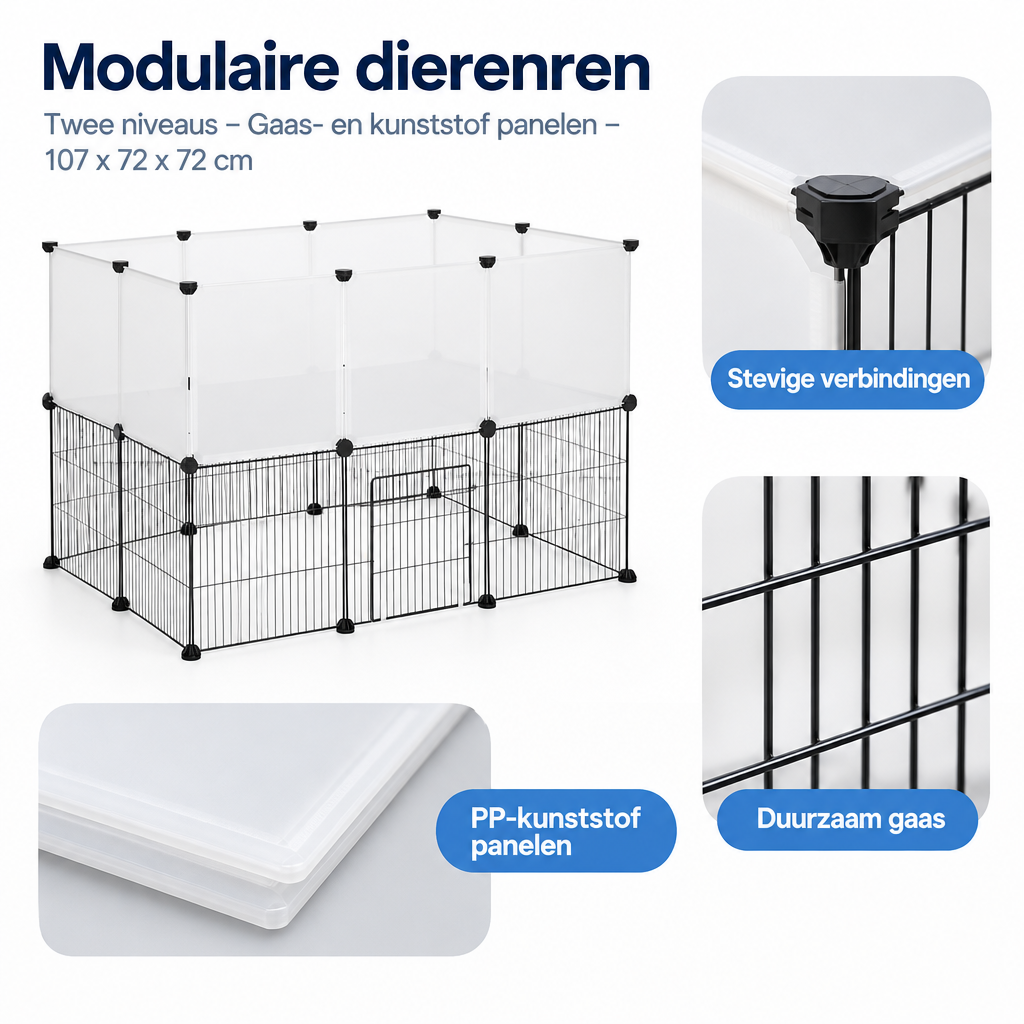 Detail van materiaal en afwerking van modulaire dierenren