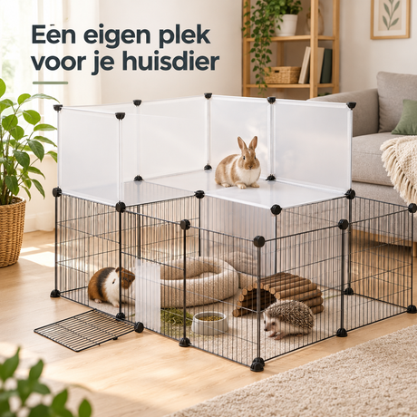 Modulaire dierenren van BukkitBow met gaas en kunststof panelen, twee niveaus, geschikt voor huisdieren, 107 x 72 x 72 cm