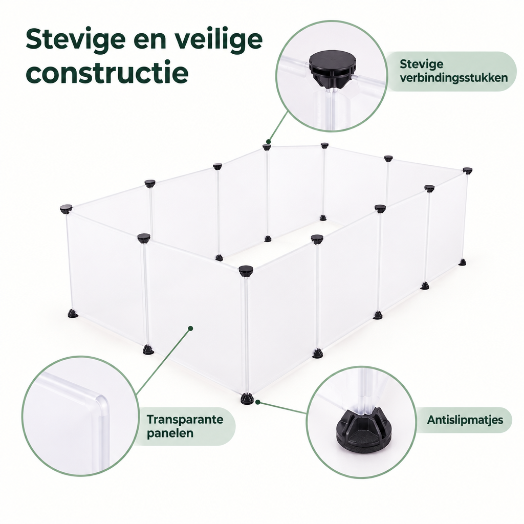 Detail van materiaal en afwerking van modulaire knaagdierenren